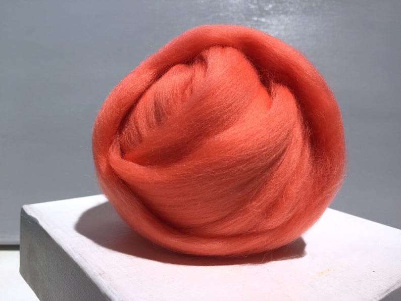 Coral Merino Wool Roving, Needle Felting, Spinning Fiber, Merino wool, felting wool, pink orange wool, coral roving, salmon merino image 2