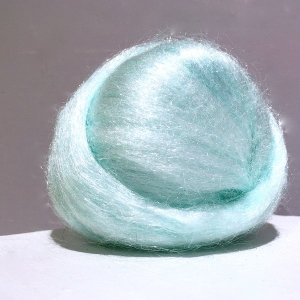 Crystal ice blue, Firestar, Needle Felting , Spinning Fiber, roving, .5 oz, light blue, pale blue, mint blue, similar to Icicle Top, glitz