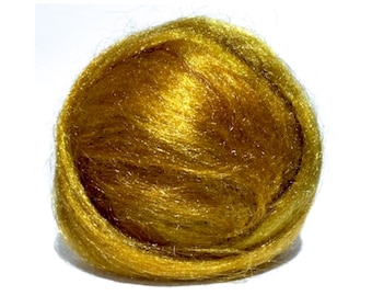 Warm Gold Firestar, Spinning, Felting Fiber: Sparkle Roving, Hand Dyed .5 oz
