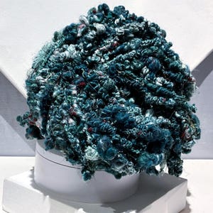 Core-spun, Boucle Art Yarn, Handspun &quot;Jasper&quot; 7.75oz, 54 yards: Blue Green, Mint, Red