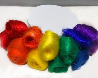 Fiber Art batt sampler "Over the Rainbow" 1 oz., felting wool, Spinning Fiber, Mini Batt opt., Merino & Firestar in primary, tertiary colors