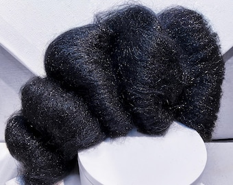 Black Onyx Fiber Art Batt: Sparkly Merino, Firestar, Angelina for Felting, Spinning, Weaving