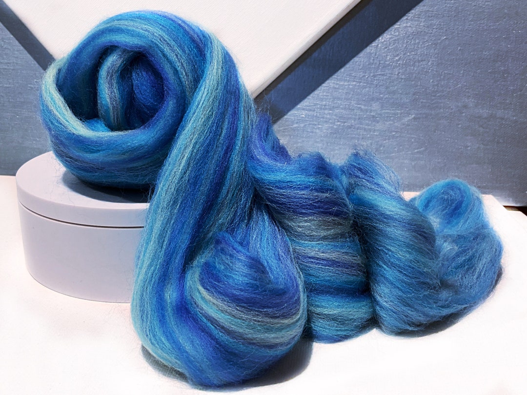 Blue Roving Martinique Multicolor Merino Wool Roving: Sky Blue Fiber for Spinning ...