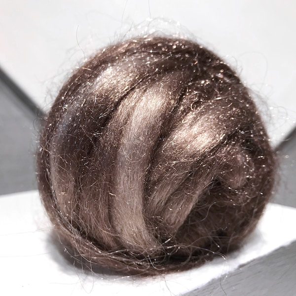 Pecan Brown Firestar Roving: Sparkle Fiber for Felting and Spinning, synthetic dubbing, 0.5 oz