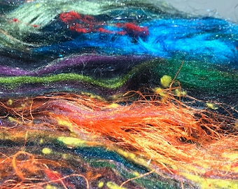 Wildethyme Surprise Fiber Art Batt: Sparkly, Textured Felting Wool, Spinning Fiber (1-4 oz)