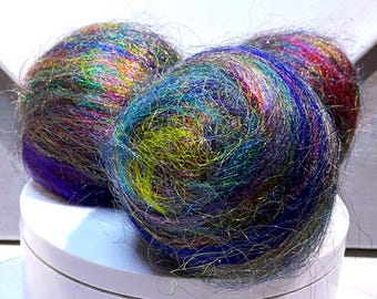 Multicolor Sparkly Fiber “Firestar Frenzy” .5oz Reflective Felting, Spinning Fiber, Roving