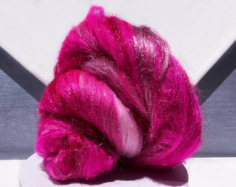 Neon Pink Fiber art batt "Fluorescent Flamingo " 1 & 3.5oz, RTS, felting wool, spinning fiber, fuchsia, pink, rose