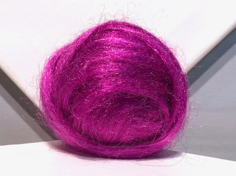 Red Violet Firestar roving, Needle Wet Nuno Felting Spinning Fiber Wilde Berry .5 oz light red violet, purple, deep fuschia image 1