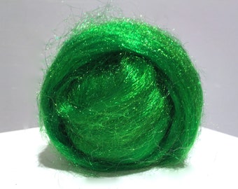 Lime Green Firestar Roving: Reflective Felting, Spinning Fiber (0.5 oz)