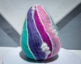 Felted Easter Egg “Spiral Egg” Wool Ornament, Bowl Filler, Pomander, pastel and bright colors