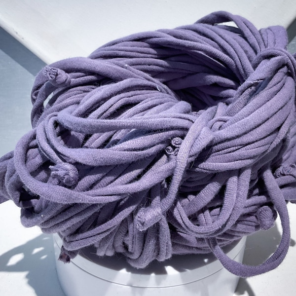 Recycled T-shirt, Tape Yarn “Heather” 62yds, 6.4oz super bulky, knotted, Thick and Thin yarn , violet, Greyish Purple, Silver Plum