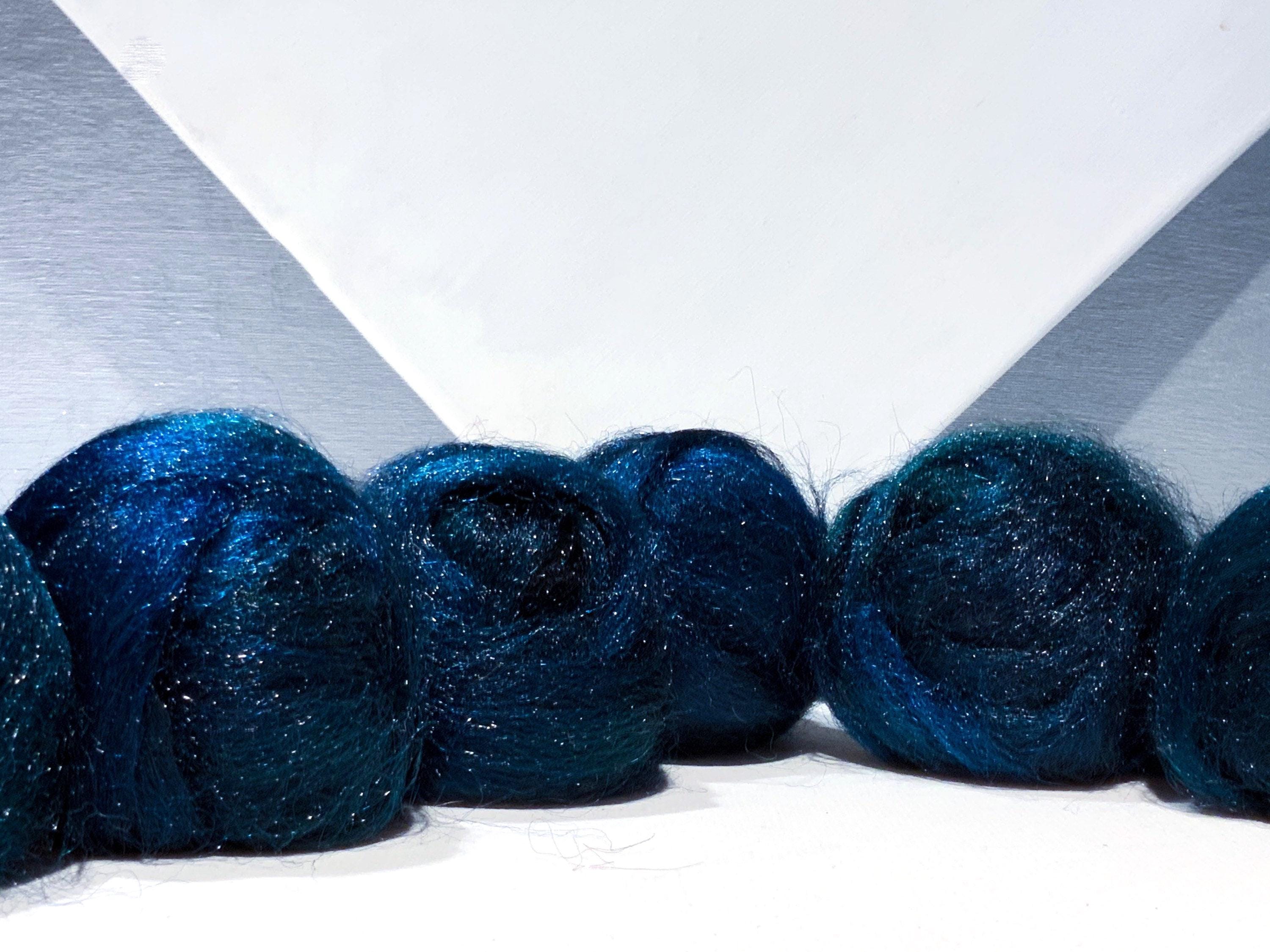 Blue Roving Raven's Wing Firestar Roving: Blue Green, Black Sparkle Felting ...