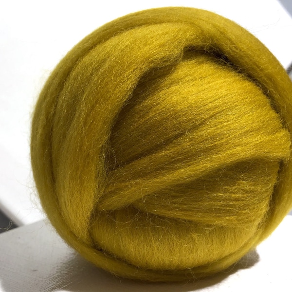 Mustard Yellow Merino Wool Roving, Dijon mustard wool roving, Needle Felting, Spinning Fiber, dark yellow gold roving