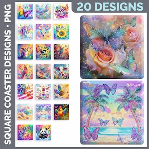 Square Coaster Bundle Google Drive Sublimation Designs | Drink Mat PNG Download image 20