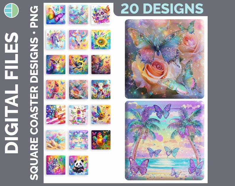 Square Coaster Bundle Google Drive Sublimation Designs | Drink Mat PNG Download image 20