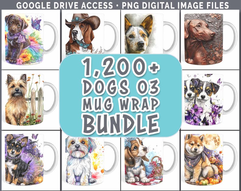 Dog Breeds Mug Bundle PNG Sublimation Designs | Dogs 03 Set Jack ...