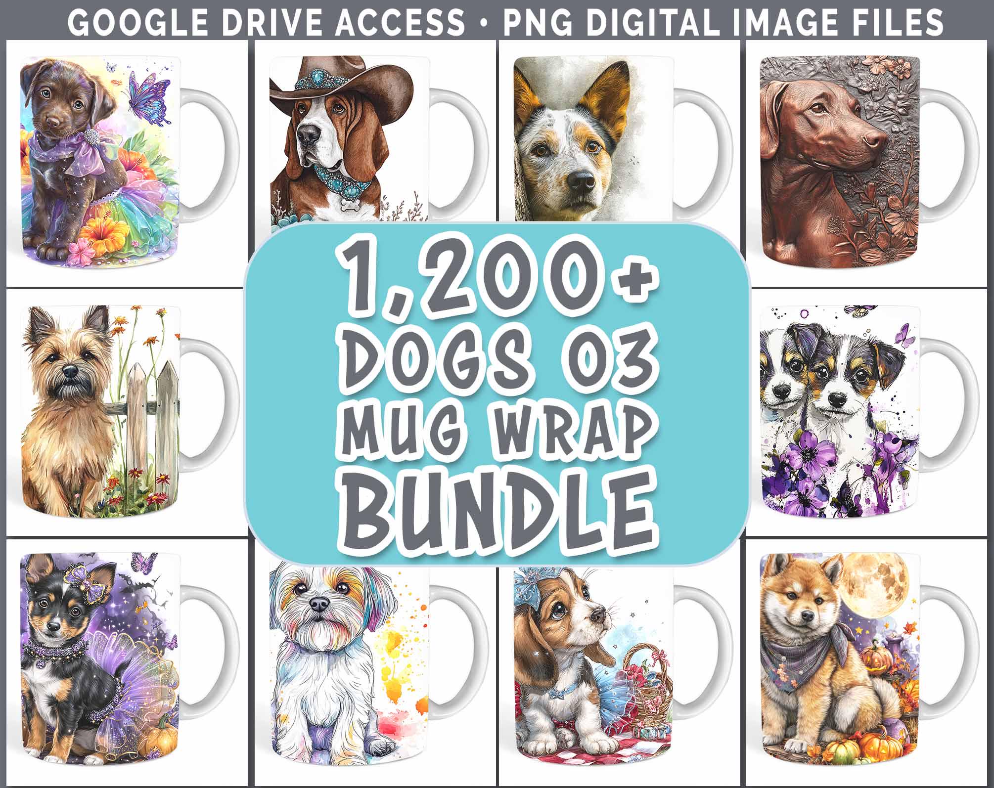 Dog Breeds Mug Bundle PNG Sublimation Designs | Dogs 03 Set Jack ...