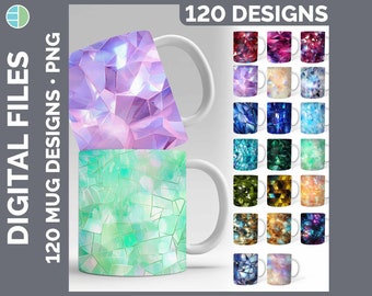 120 Holographic Mug Wrap PNG Sublimation Designs Mega Bundle | Marbled Coffee Cup Backgrounds | Pink • Red • Orange • Yellow • Blue • Green