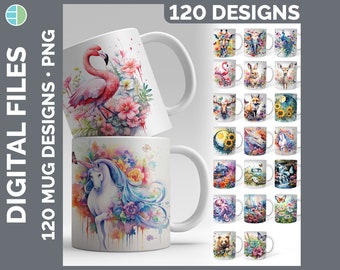 120 Watercolor Mug Wrap PNG Best Sellers Sublimation Designs Mega Bundle | Style Set 2 of 3 | Sunflower Coffee Cup HUGE Bundle Download