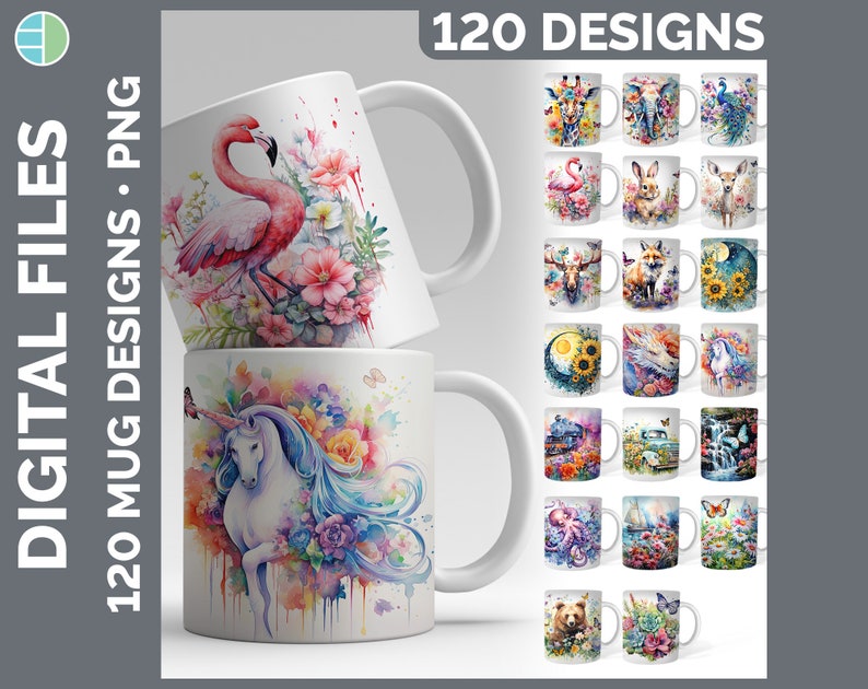 120 Watercolor Mug Wrap PNG Best Sellers Sublimation Designs Mega Bundle Style Set 2 of 3 Sunflower Coffee Cup HUGE Bundle Download image 1