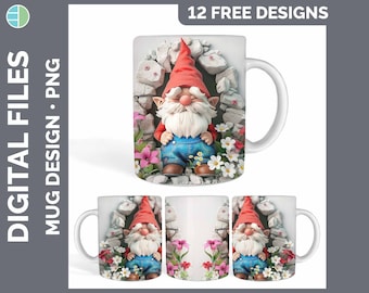 3D Gnome Mug Wrap | Sublimation Coffee Cup Designs