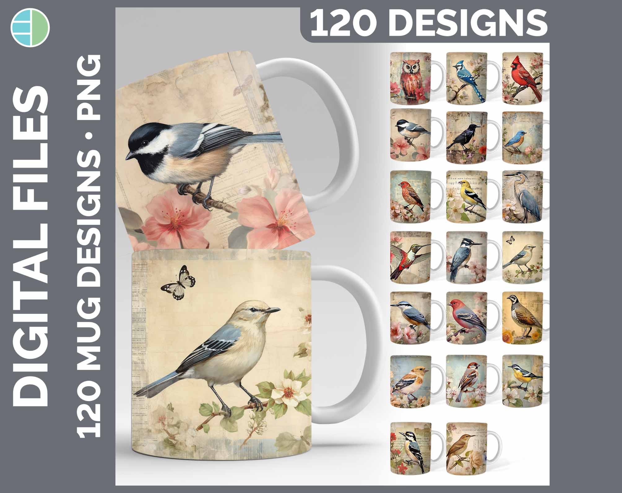 Vintage Bird Mug Mega Bundle Sublimation Download | Style Set 1 | 120 Sublimate Designs | Junk Journ