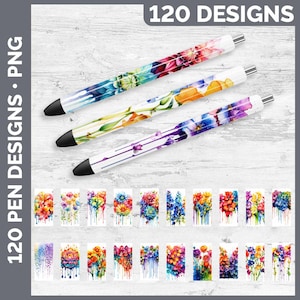Rainbow Flower Pen Wraps Bundle Sublimation | Epoxy Sublimation Watercolor Drips Pen Bundle PNG