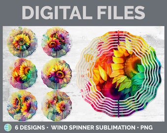 Rainbow Sunflower Wind Spinner | Sublimation Designs Bundle | Flowers Wind Spinner Sublimation PNG Download