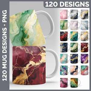 120 Marmor Mug Wrap PNG Sublimationsdesigns Mega Bundle | Aquarell marmorierte Kaffeetassen als Hintergründe RIESIGE Bundle Download