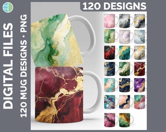 Paquete de 120 diseños PNG de sublimación para envoltorios de tazas de mármol / Fondos de tazas de café con textura de acuarela (Gran paquete)