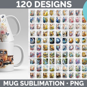 120 Watercolor Mug Wrap PNG Best Sellers Sublimation Designs Mega Bundle Style Set 2 of 3 Sunflower Coffee Cup HUGE Bundle Download image 2