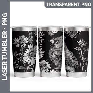 Wildflowers Cardinal Tumbler Laser Engrave PNG, Full Wrap Design for 20oz Tumbler, Digital Download Design For Rotary
