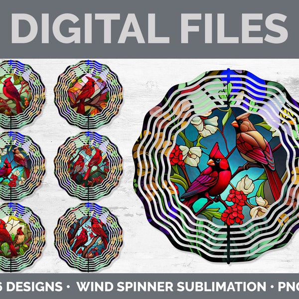 Stained Glass Cardinal Wind Spinner PNG | Sublimation Bundle | Bird Wind Spinner Designs Download
