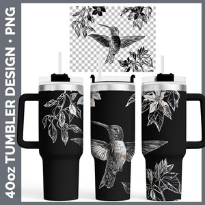 Geätzter Kolibri Tumbler Lasergravur PNG, Full Wrap Design für 40oz Tumbler, digitaler Download Design fürRotor