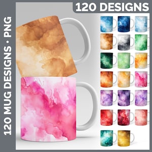 120 Solid Watercolor Mug Wrap PNG Sublimation Designs Mega Bundle | Coffee Cup Backgrounds HUGE Bundle Download