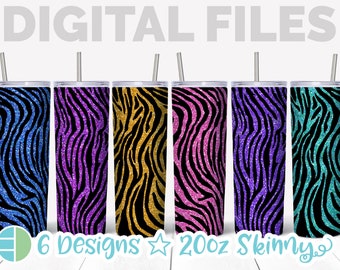 Glitter Zebra Print Tumbler Bundle, Sublimation,  20 oz Skinny Tumbler Designs, Tumbler Background Instant Download PNG