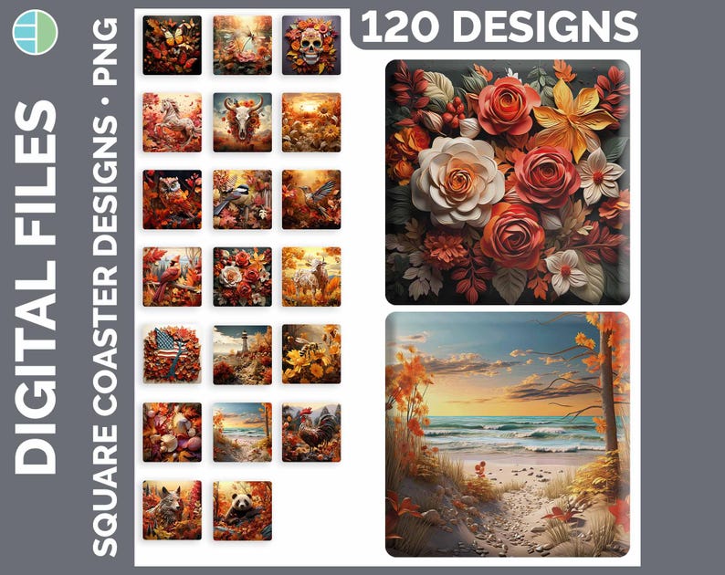 Square Coaster Bundle Google Drive Sublimation Designs | Drink Mat PNG Download image 4