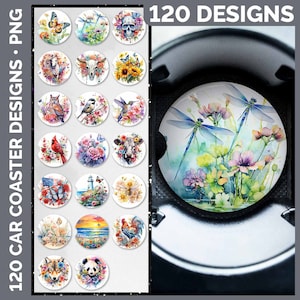 Watercolor Car Coaster Bundle Sublimation PNG Best Sellers Sublimation Designs | Style Set 1 of 3 | Pretty Coasters HUGE Bundle Download