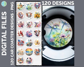 Watercolor Car Coaster Bundle Sublimation PNG Best Sellers Sublimation Designs | Style Set 1 of 3 | Pretty Coasters HUGE Bundle Download