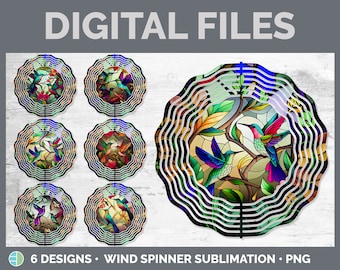 Stained Glass Hummingbird Wind Spinner | Bird Sublimation Designs Bundle | Nature Wind Spinner Sublimation PNG Download