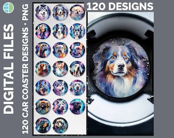 Galaxy Dogs Car Coaster Bundle Sublimation Designs | Style Set 2 of 3 | Dog Breeds Coaster PNG Download