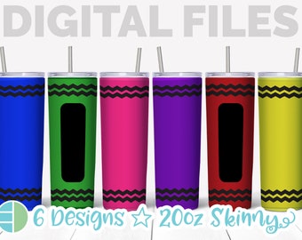 Crayon Tumbler Bundle, Teacher 20 oz Skinny Tumbler Designs, Add a Name, Custom Skinny Tumbler PNG, School Tumbler, Kids Tumbler