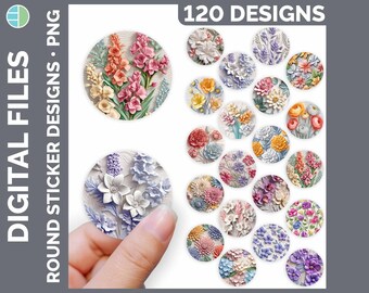 3D Flowers Sticker Wrap PNG Best Sellers Sublimation Designs Mega Bundle | Style Set 1 of 3 | HUGE Bundle 1 inch Rounds Download