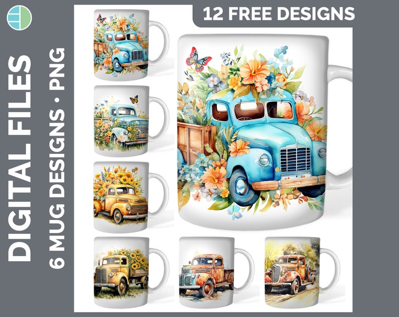 120 Watercolor Mug Wrap PNG Best Sellers Sublimation Designs Mega Bundle Style Set 2 of 3 Sunflower Coffee Cup HUGE Bundle Download image 9