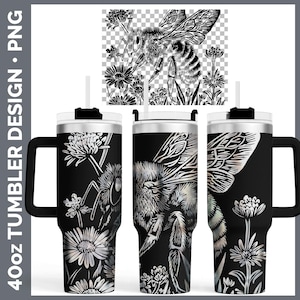 Etched Bee Tumbler Laser Engrave PNG, Full Wrap Design for 40oz Tumbler, Digital Download Design For Rotary