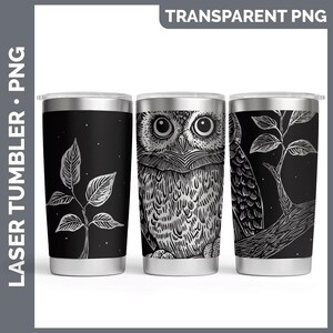 Etched Owl Tumbler Laser Engrave PNG, Full Wrap Design for 20oz Tumbler, Digital Download Design For Rotary