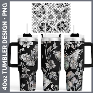 Etched Butterfly Tumbler Laser Engrave PNG, Full Wrap Design for 40oz Tumbler, Digital Download Design For Rotary