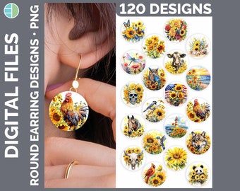 120 Watercolor Earrings Wrap PNG Best Sellers Sublimation Designs Mega Bundle | Style Set 1 of 3 | Sunflower HUGE Bundle Download