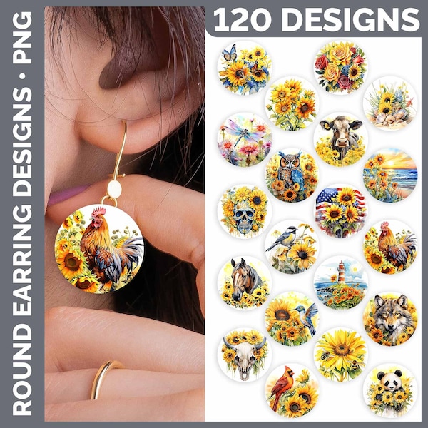 120 Watercolor Earrings Wrap PNG Best Sellers Sublimation Designs Mega Bundle | Style Set 1 of 3 | Sunflower HUGE Bundle Download