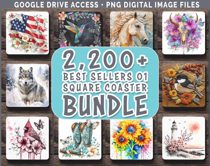 Square Coaster Bundle Google Drive Sublimation Designs | Drink Mat PNG Download image 1